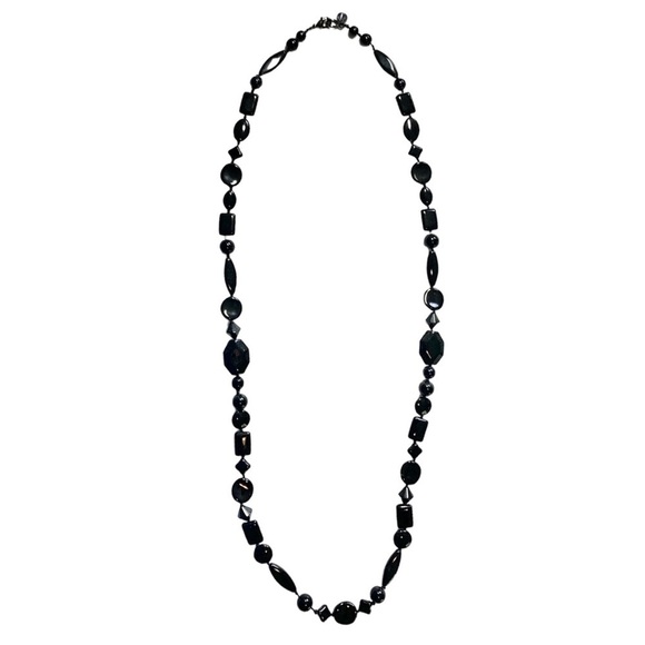Talbots Black Faceted Glass Bead Single Strand Statement Necklace, [20” Hanging] - Picture 2 of 7